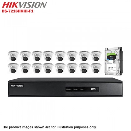 Hikvision Turbo HD 16 Channel CCTV DVR DS-7216HGHI-F1 + Hikvision 1MP 720P Indoor IR Dome Camera DS-2CE56C0T-IRP + 3TB Seagate Skyhawk CCTV HDD